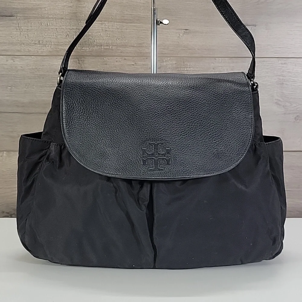 Tory Burch Black Nylon/Leather Baby Diaper Crossbody Bag